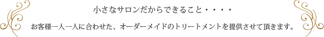 小さなサロンだからできること・・・・お客様一人一人に合わせた、オーダーメイドのトリートメントを提供させて頂きます。